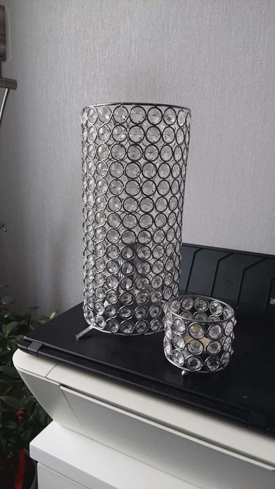 Lampka kryształkowa  stojąca ze świecznikiem w stylu Glamour