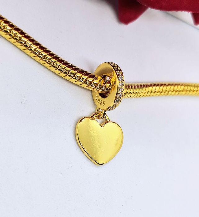Charm's złote serce S925 zawieszka cyrkonie