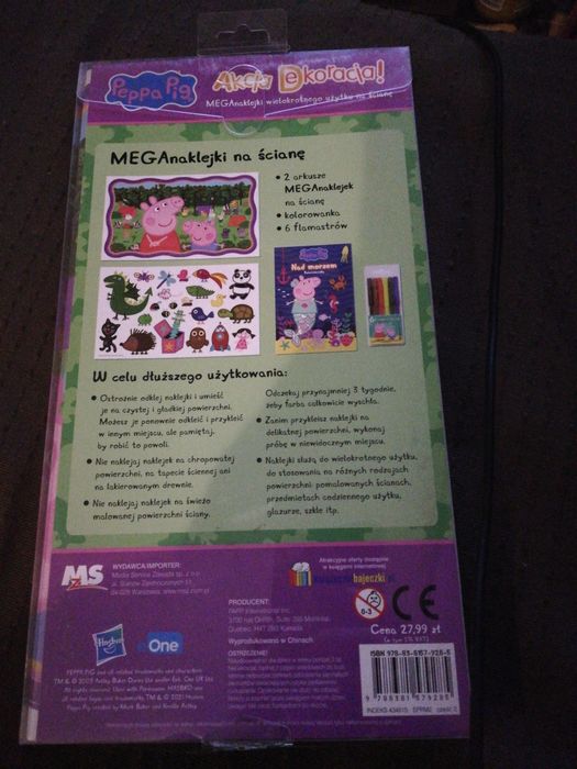 Nowy zestaw mega naklejek na ścianę, kolorowanki i flamastrów Świnka