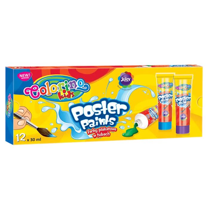 Colorino Kids. Farby plakatowe w tubach 30 ml, 12 kolorów. Patio