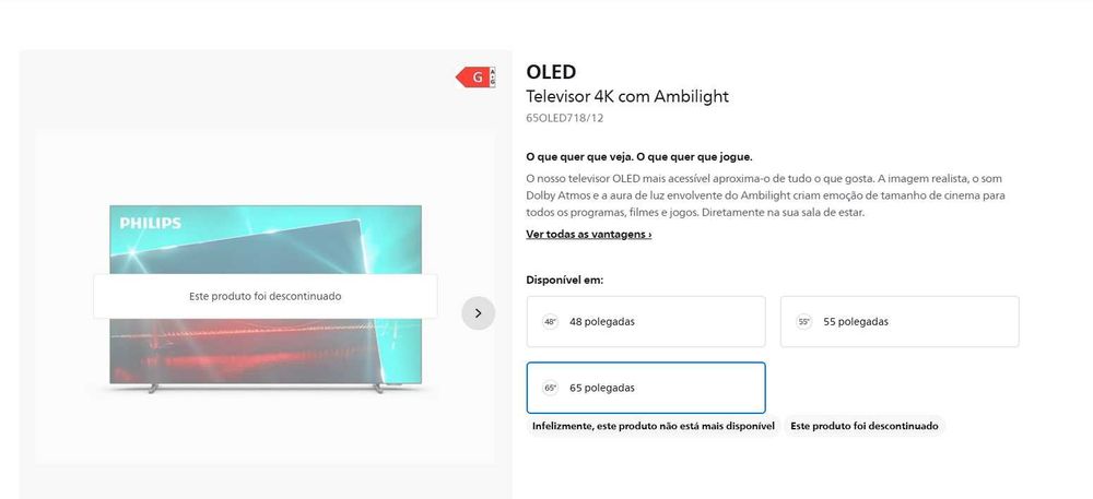 TV 65'" OLED  - 165 cm -PHILIPS 65OLED718 4K Ultra HD - Smart TV)