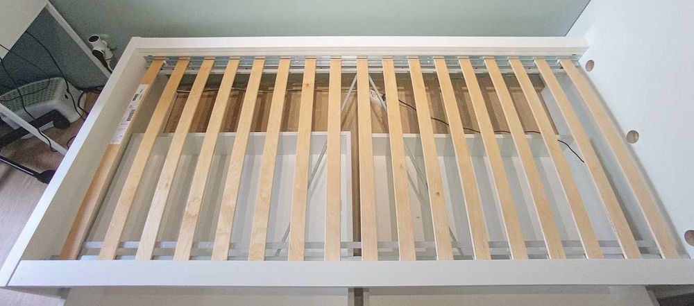 90x200 cm, Estrutura de cama MALM com Estrado de ripas LÖNSET e 2 Gavetões adaptados