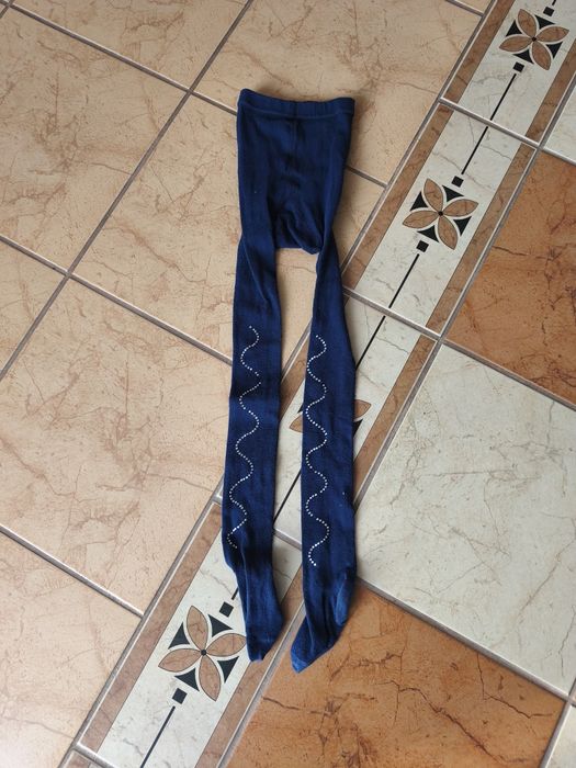 Granatowe rajstopy rajstopki kamienie cyrkonie pierlone r.116