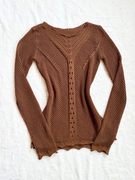 Jasna brązowa ażurowa bluzka długi rękaw S 36 M 38 guess vintage 00s
