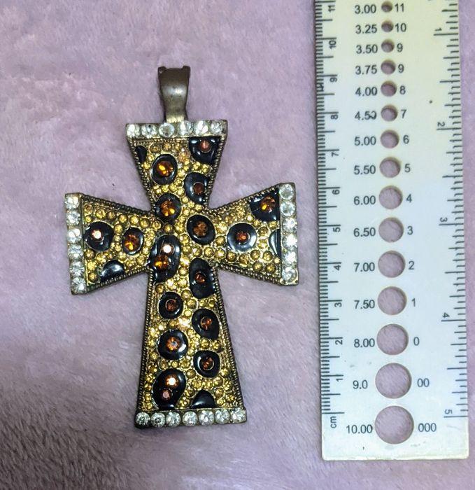 Cruz grande de bronze vintage pedras e enamel estilo Rap Hip Hop