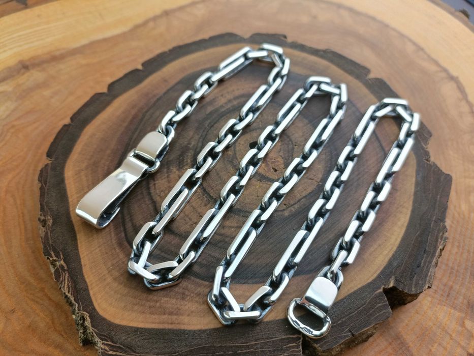 Срібний ланцюжок Якірний зі вставками. Комбінований Якір довгі ланки