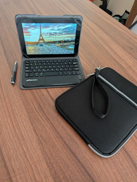 Conjunto- Tablet 8" + Teclado Bluetooth KKmoon + Bolsa Transporte + Caneta (Como novo)