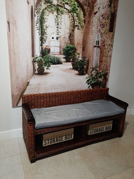 Ławka naturalny rattan + drewno
