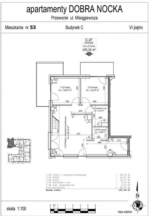 Mieszkanie 105,26 m² Dobra Nocka blok C M53 dwupoziomowe