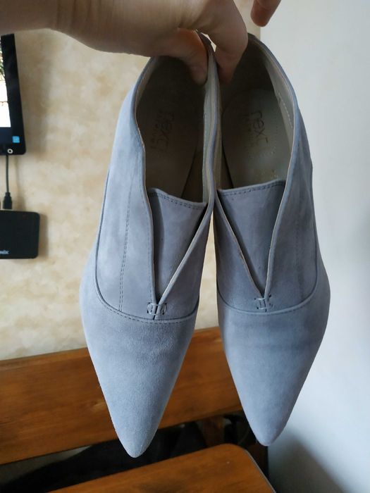 Сіро-блакитні весільні жіночі ботильйони на шпильці замш 41розмір/26см
