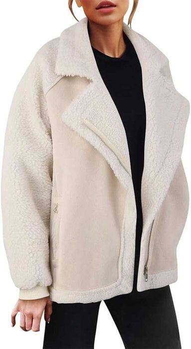 KOŻUCH DAMSKI BEŻOWY bluza damska kożuszek ciepła bluza kurtka XL