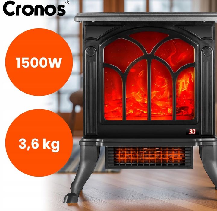 Електричний камін обігрівач Cronos / Тепловентилятор 1500Вт
