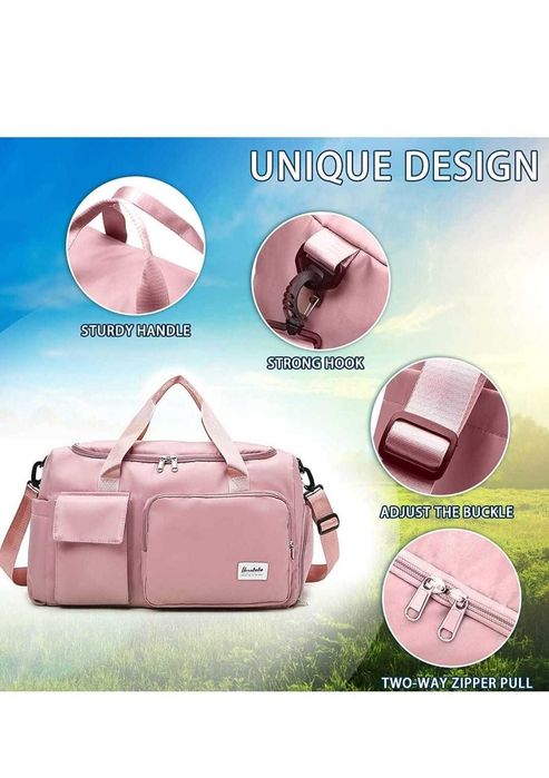 Torba sportowa 28 litrów | wodoodporna | różowa | przegroda na buty