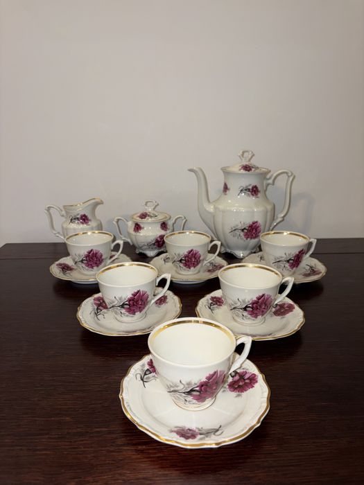 UNIKAT! Komplet zestaw serwis do kawy porcelana, wzór Goździki