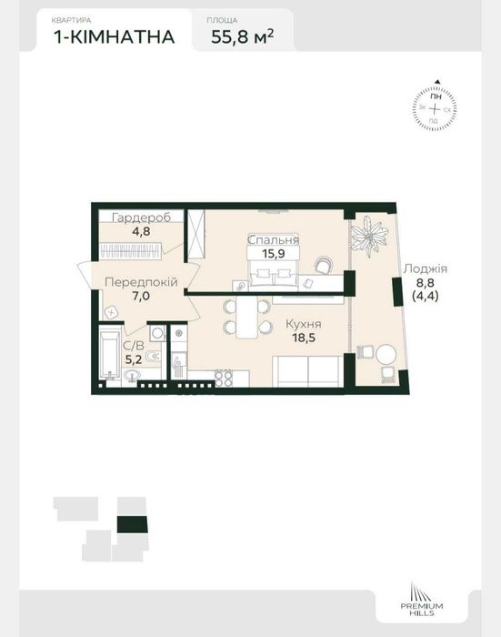 1-комнатная квартира по адресу (площадь 55,8 м²) - Atlanta.ua - фото 20