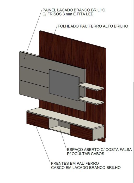Móvel Sala Estar Lacada Alto Brilho Branco e Pau Ferro