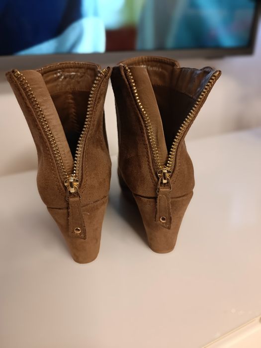 Beaty Girls  Eleganckie Brązowe Botki  Koturn Zamsz BDB+ 38