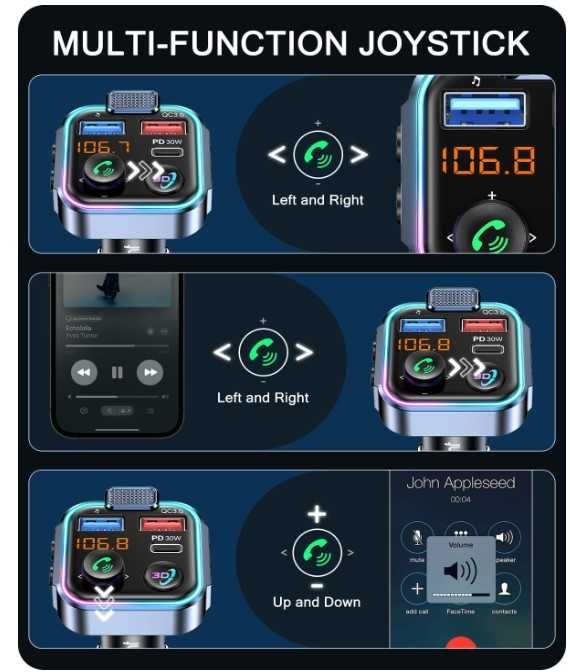 Transmiter samochodowy Bluetooth FM, szybka ładowarka LENCENT BT23R