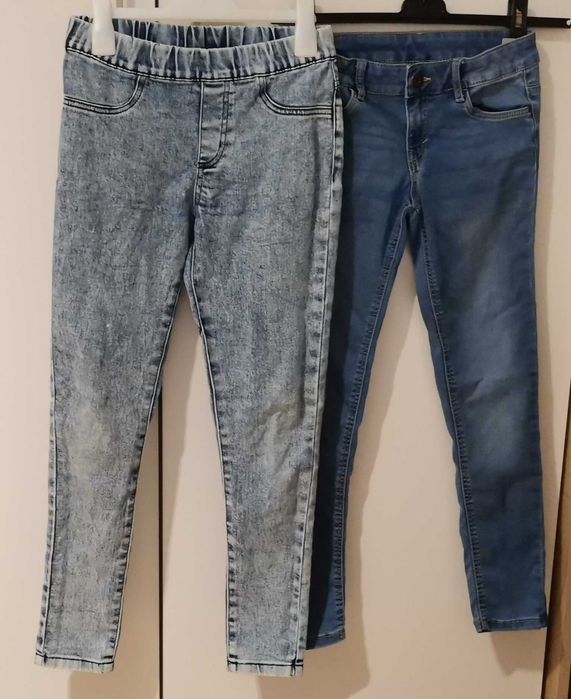 Jeansy 158 dziewczęce - zestaw 2 par : dżinsy niebieskie i marmurkowe