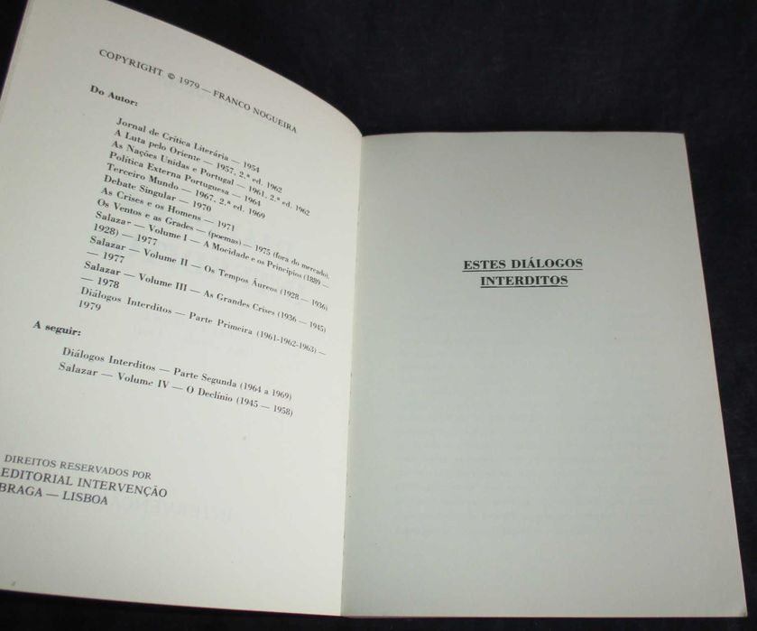Livro Diálogos Interditos Franco Nogueira I Volume