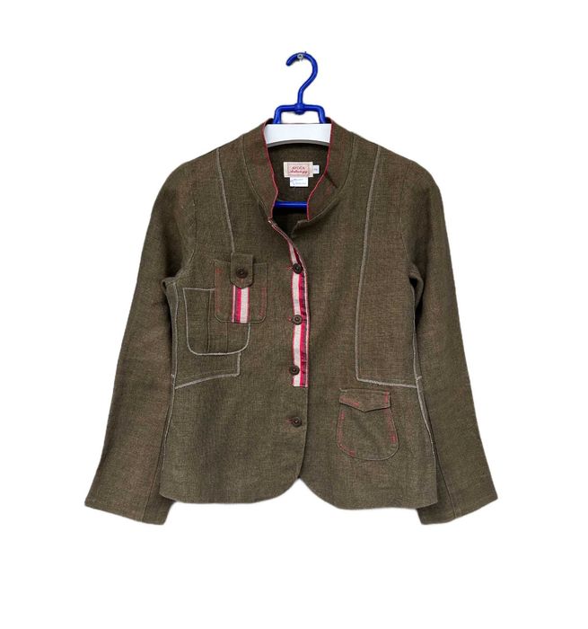 Kurtka lniana AVOCA damska casual boho LEN oliwkowa r. M