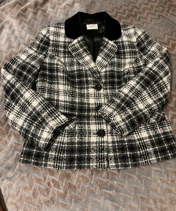 Marynarka tweed, krata, aksamitny kołnierz