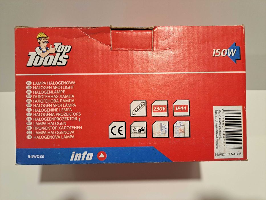 TOP TOOLS Lampa halogenowa zewnętrzna z czujnikiem ruchu 150W żarówka