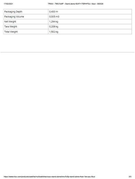 Multiswitch TRIAX 5 polarizações para 8 recetores