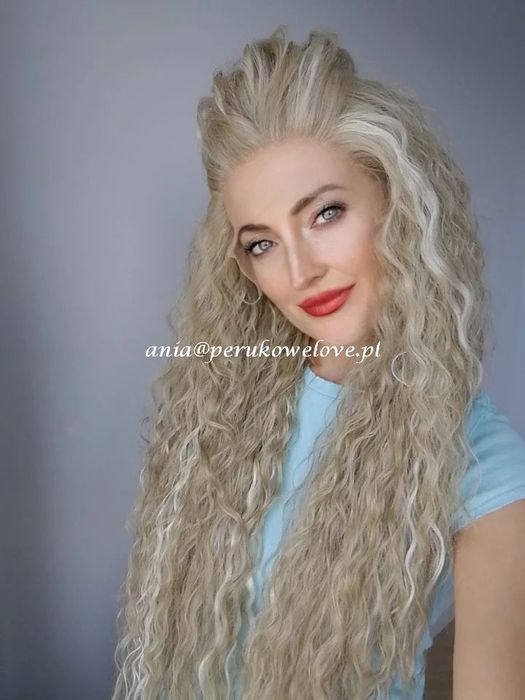 Peruka blond refleksy LACE FRONT afro loki arielki kręcone włosy