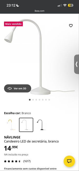 Candeeiro LED de secretária IKEA