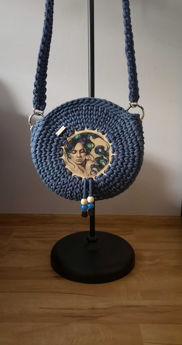 Torebka sznurkowa, ze sznurka – okrągła granatowa – kobieta