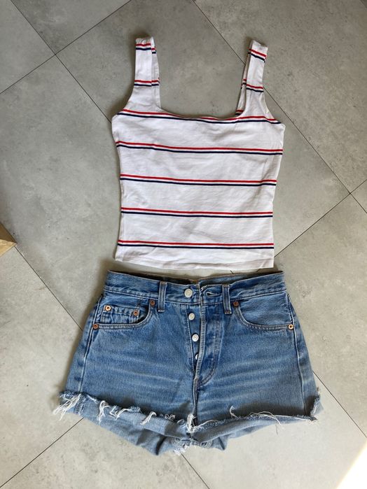 Biały top Bershka w paseczki elastyczny na lato S