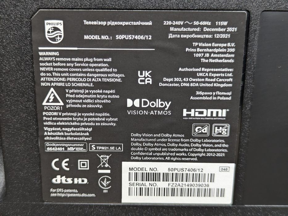 Philips 50PUS7406 4K Ultra HD Android 11, / 2022