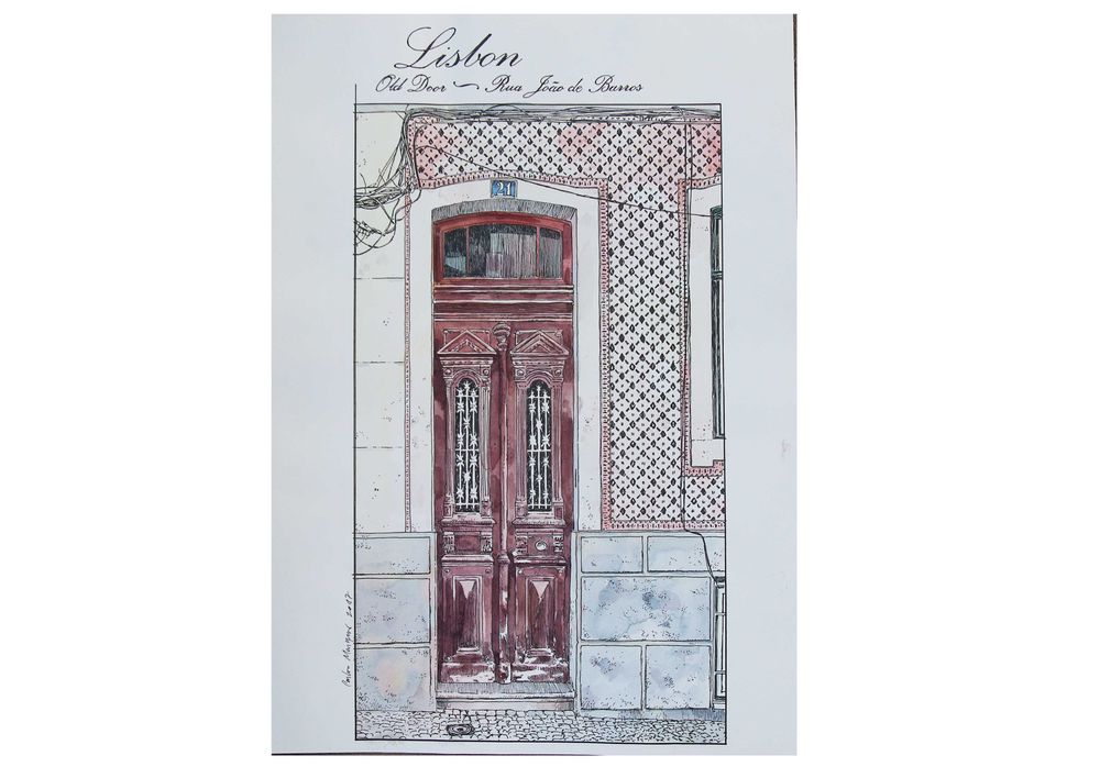 Aguarela e marcador permanente, Porta de Lisboa. Carlos Marques