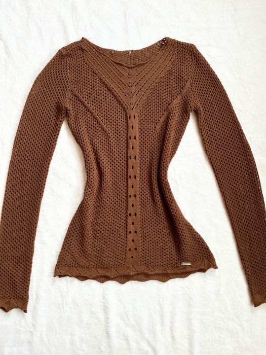 Jasna brązowa ażurowa bluzka długi rękaw S 36 M 38 guess vintage 00s