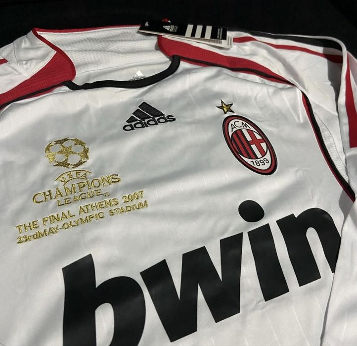 Camisola Retrô Milan Branco Manga Comprida 2007 Kaká UCL Envio Rapido
