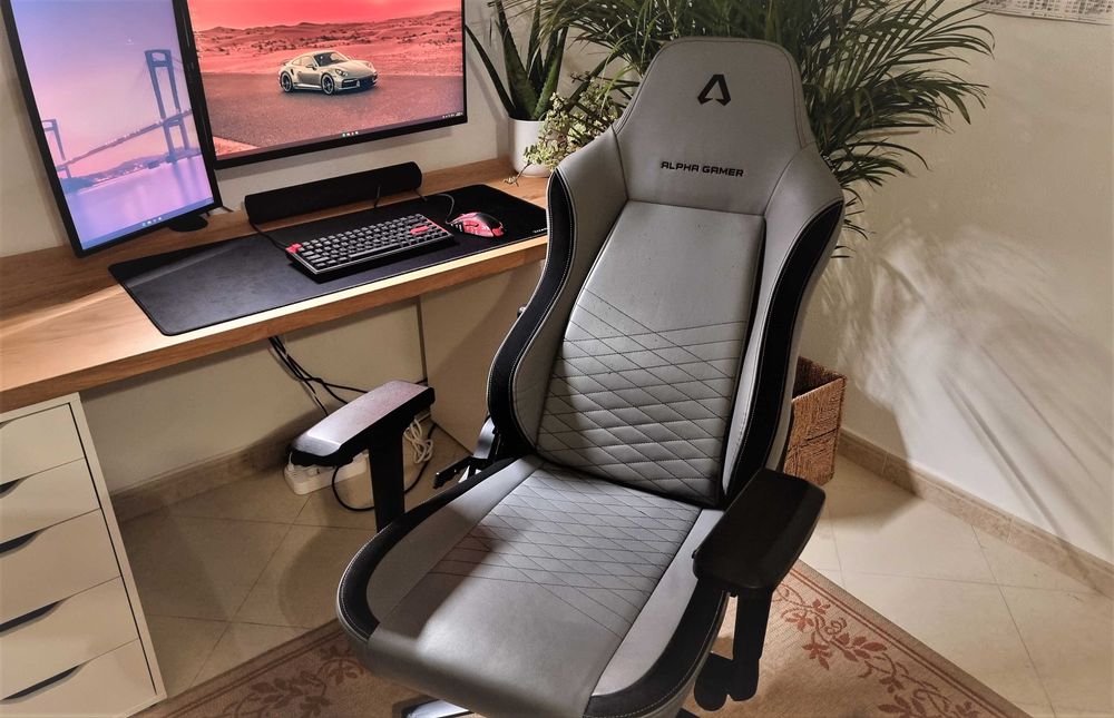 Cadeira - Alpha Gamer Alegra - Pele Sintética PU - Cinzento