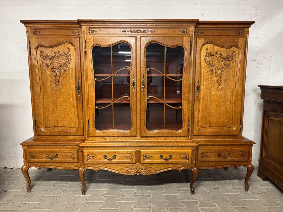 Witryna w stylu Ludwika kredens drewniany biblioteka dębowa