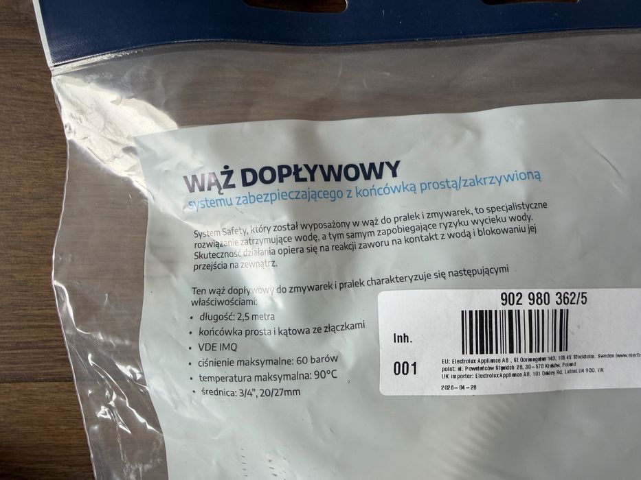 Wąż dopływowy