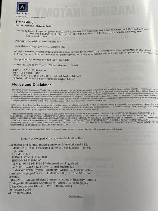 Diagnostic and Surgical Imaging Anatomy: Musculoskeletal – B. J. Manaster i wsp. (Amirsys, 1st ed. 2007)