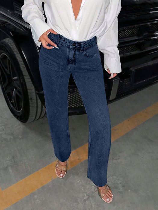 Shein spodnie granatowe mom jeans proste xxs 1ma