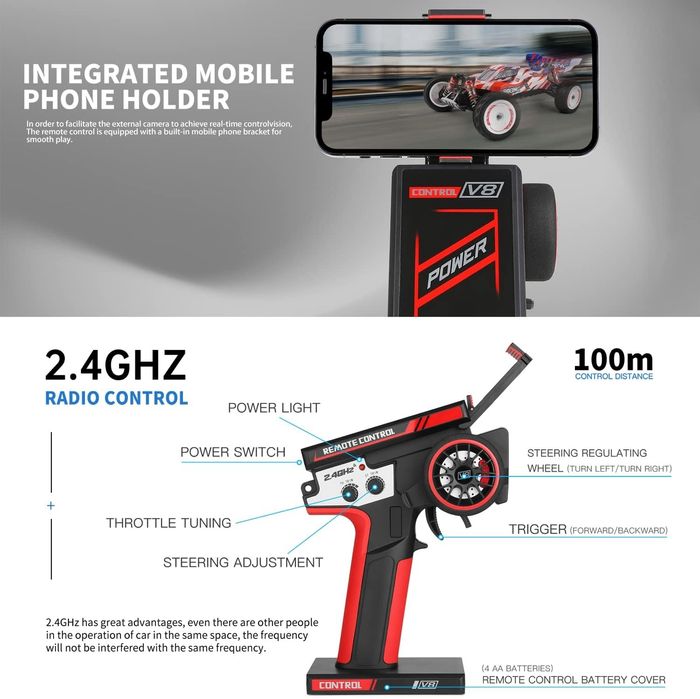 Carro RC Buggy Wltoys 124008 V5 Brushless bateria 3S 4x4 1:12