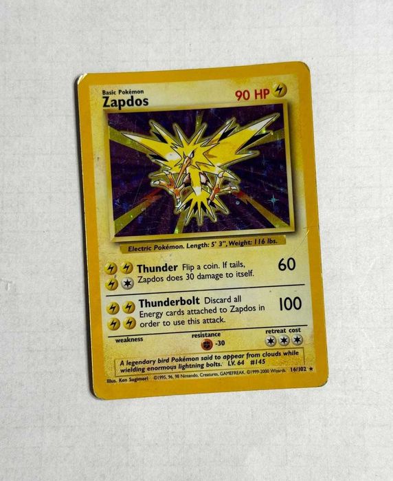 Zapdos Holo 16/102 Base Set Carta Original Pokémon TCG WOTC - ING