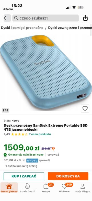 Nowy Sandisk Extreme Portable 4TB  Biały
