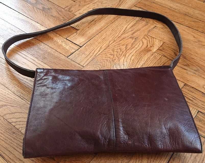 Torebka damska brązowa skóra naturalna na pasek