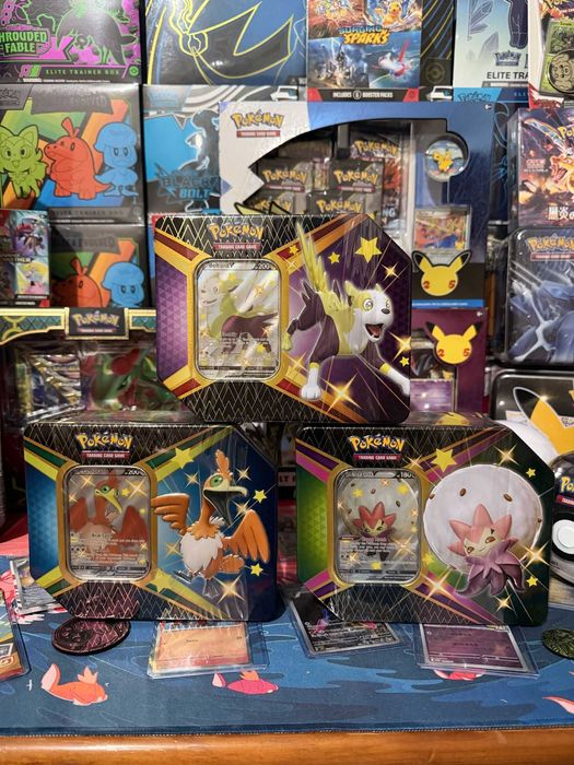 Pokemon Shining Fates Tins: Cramorant-V Boltund-V  Eldegoss-V