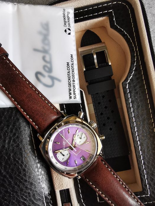Zegarek Geckota Chronotimer Racing Chronograph Sunburst Purple Dial