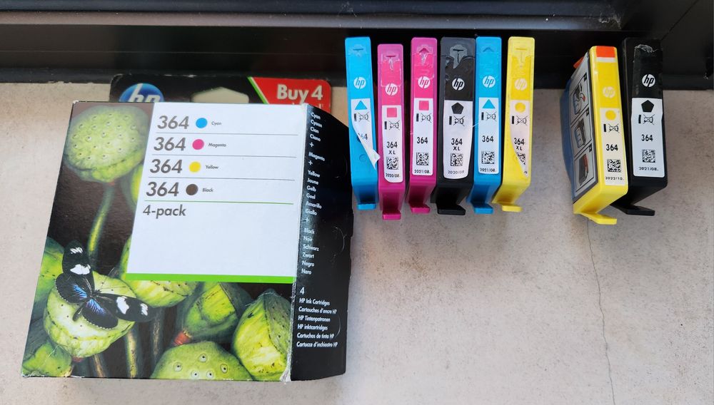 New Yellow Ink Cartridge + Black (Half) + 6 Empty Cartridges for Refilling HP 36464739161704193121