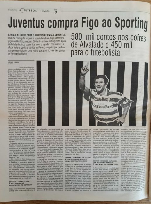 Jornal O Jogo de janeiro de 1995 - Luís Figo