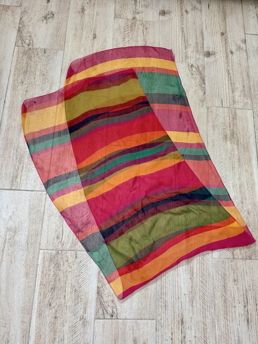 Jedwabny szal apaszka woal szyfon 180x50 kolorowe pasy boho vintage